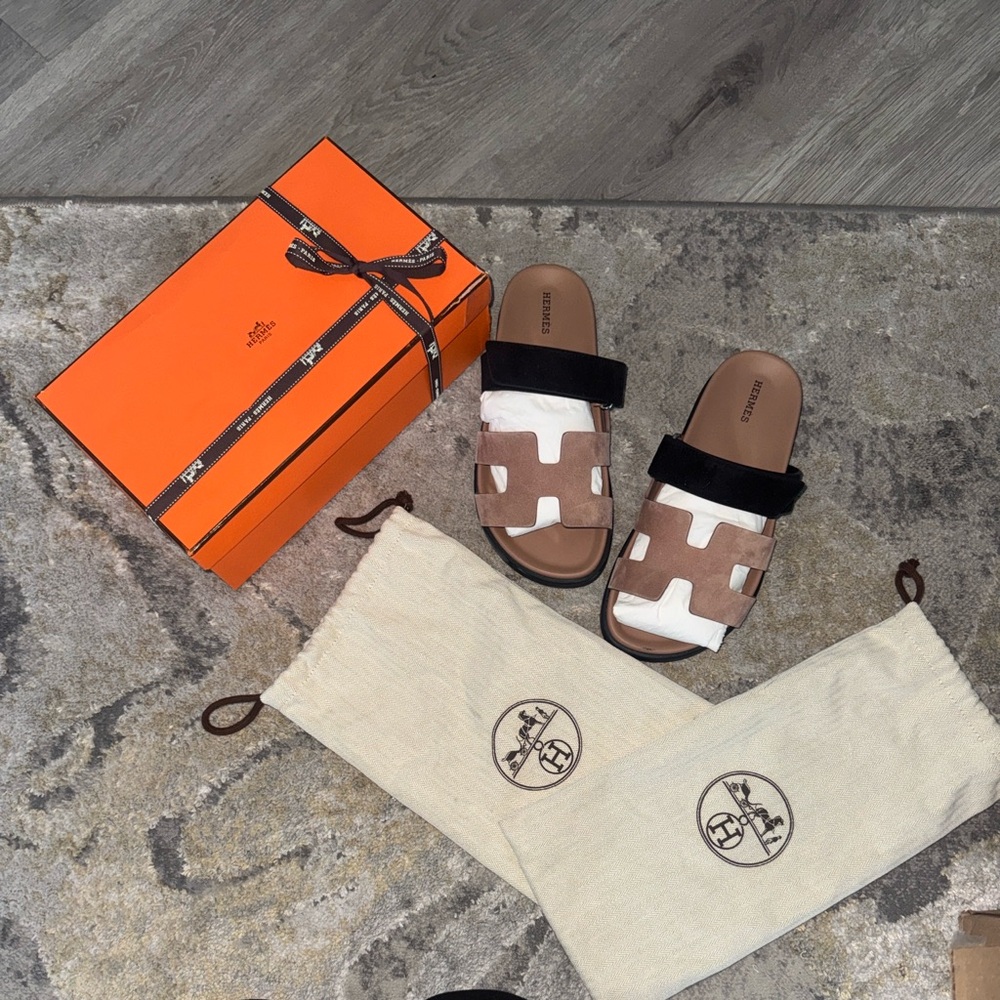 Hermes Brown and Black Flats